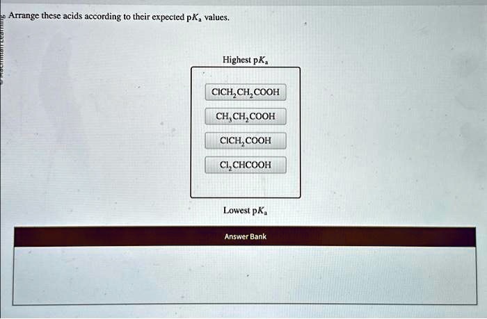 Pka rank acids expected according these their values lowest highest transcribed text show